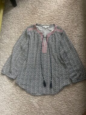 Daniel Rainn Black & White Chevron Tunic with Red Embroidered Trim